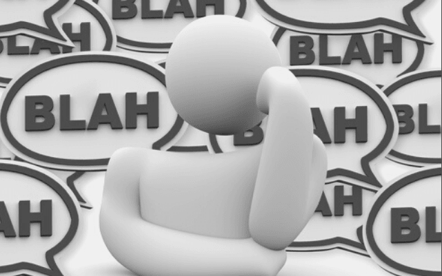 Featured Images - Vector character sat with speechbubbles clustered behind, each one says "blah." Dealing with noise in communal writing spaces. Image bought from DepositPhotos