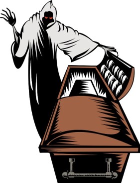 Death Grim Reaper over a Coffin