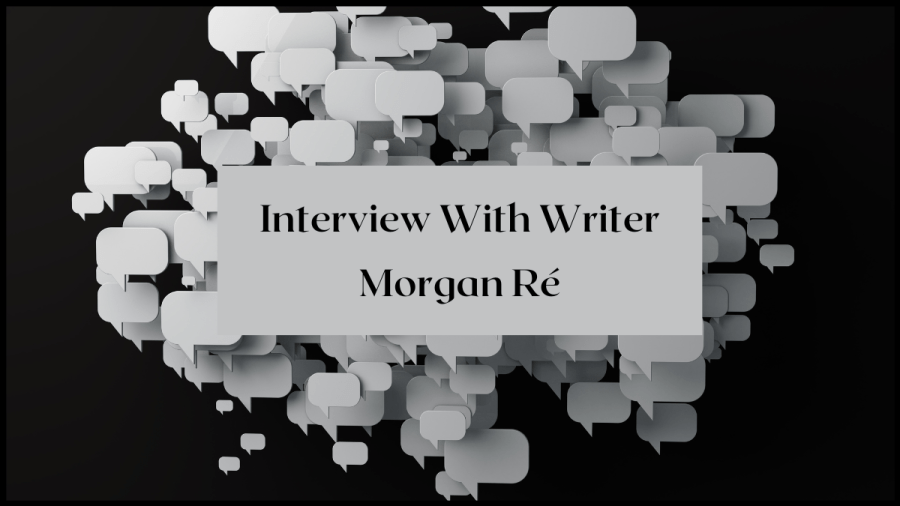 Image of dozens of grey speechbubbles floating on a black background. Text overlay reads Interview with writer Morgan Re