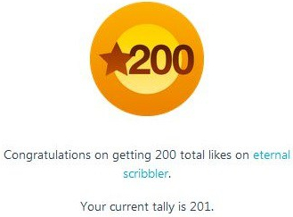 Image: Award showing 200 likes on blog