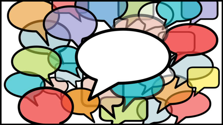 Several coloured speech bubbles