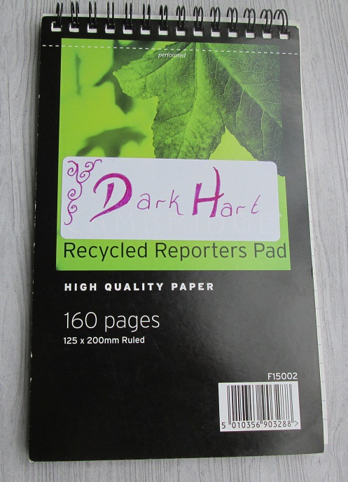 Image: Notepad for Dark Hart novel notes