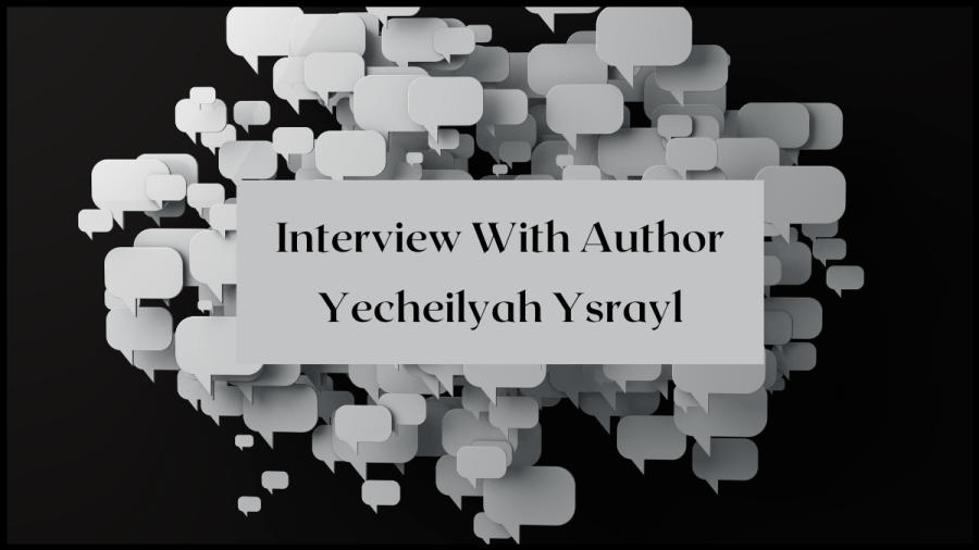 Image of dozens of grey speechbubbles floating on a black background. Text overlay reads Interview with author Yecheilyah Ysrayl.