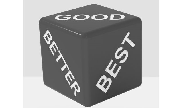 Featured Image - 3D vector image of a dice with the words Good, Better and Best on three sides. Image from GraphicStock