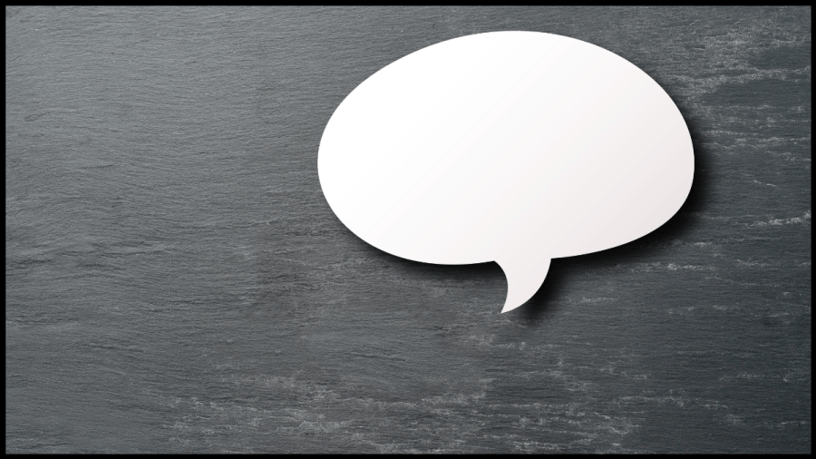 Image of a white speech bubble on a grey background