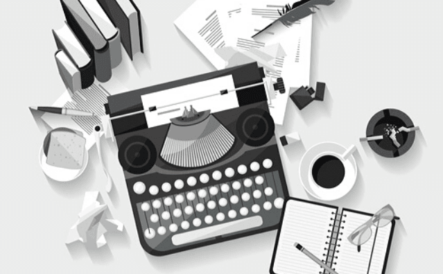 Featured Images - Vector of a typewriter, notepad, coffeecup. WriterLife