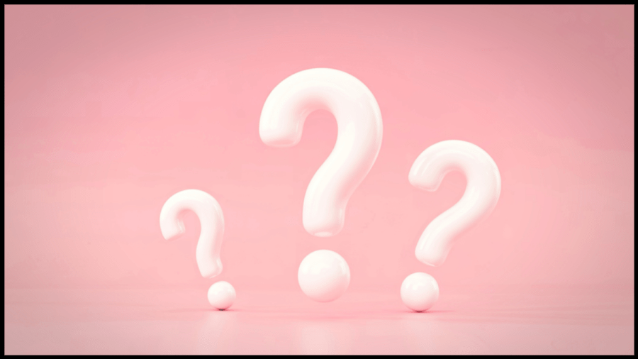 Pink background with 2 white 3D question marks floating.