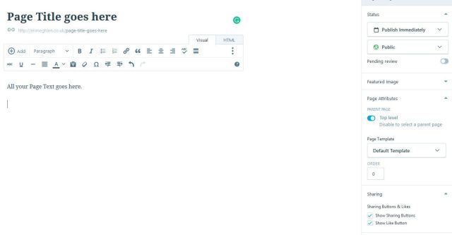 Screenshot of a Page template on a blog