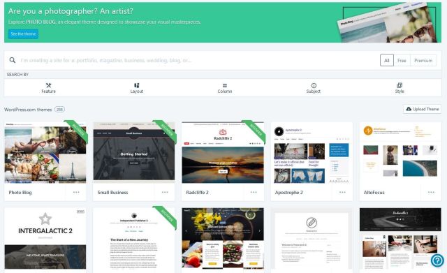 Screenshot of wordpress.com theme options