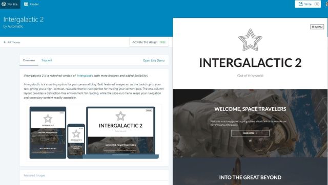 Screenshot of a WordPress.com theme - Intergalactic 2.
