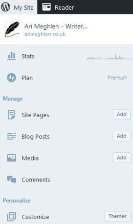 Wordpress My Site Dashboard menu