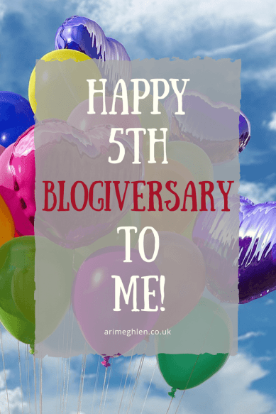 Happy 5th Blogiversary to Me.  Ari Meghlen's blog is 5 years old.  Image of party balloons