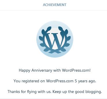 Image: 5 year anniversary blog achievement award