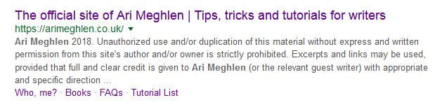 Screen grab of Meta Description of Ari Meghlen's Website (old)