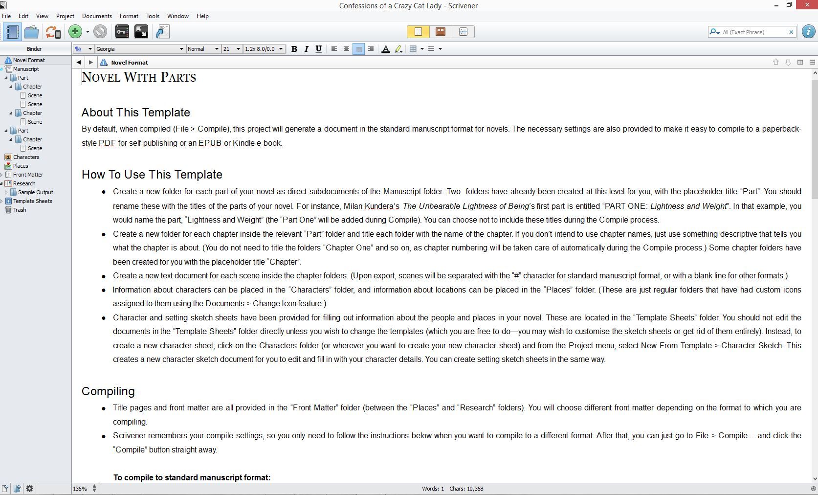 Screenshot Document view in Scrivener