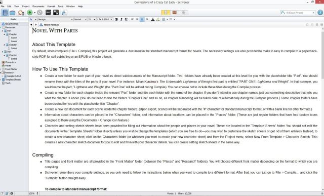 Screenshot Document view in Scrivener