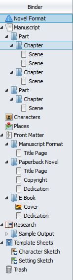 Screenshot Binder panel in Scrivener