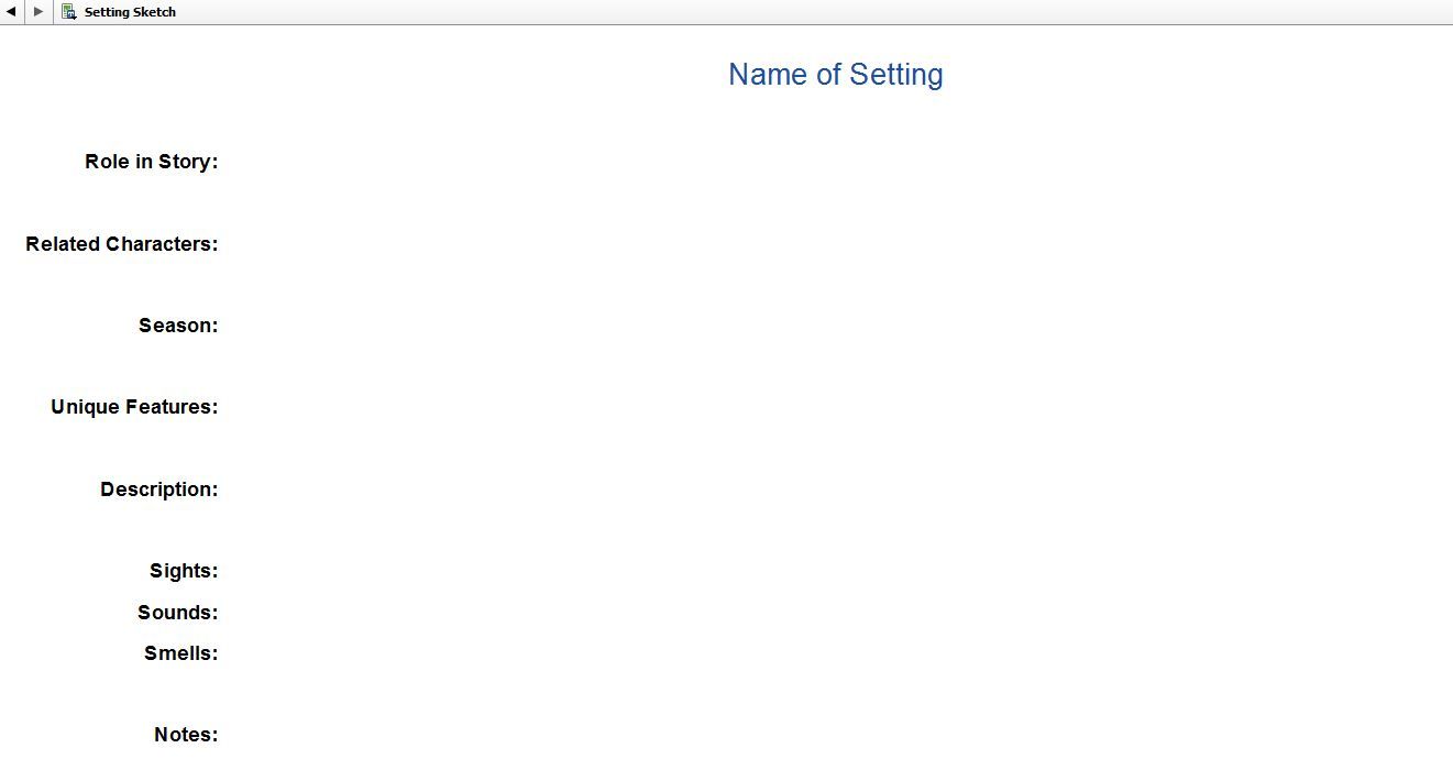 Screenshot of Setting Sketch template in Scrivener