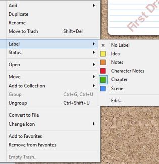Screenshot Label in menu in Scrivener