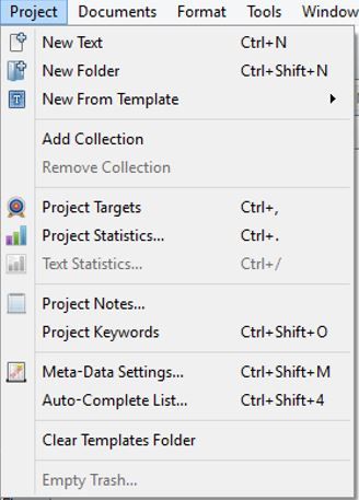 Screenshot PRoject Toolbar in Scrivener