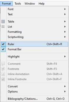 Screenshot of Format toolbar menu in Scrivener