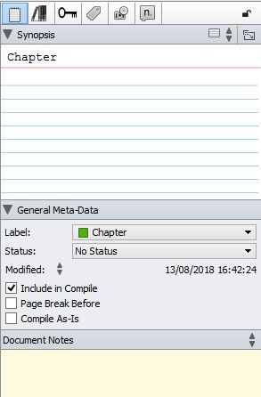 Screenshot Inspector panel Synopsis in Scrivener