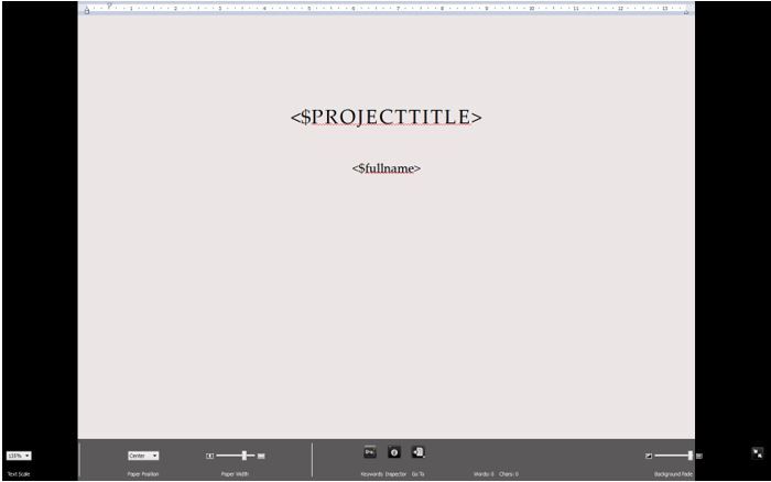 SCreenshot Composition Mode view and vanishing bar in Scrivener