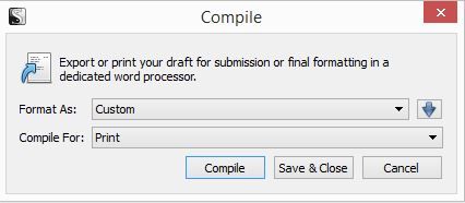 Screenshot Compile window in Scrivener
