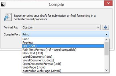 Screenshot Compile for options in Scrivener