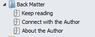 Screenshot back matter folders in Scrivener