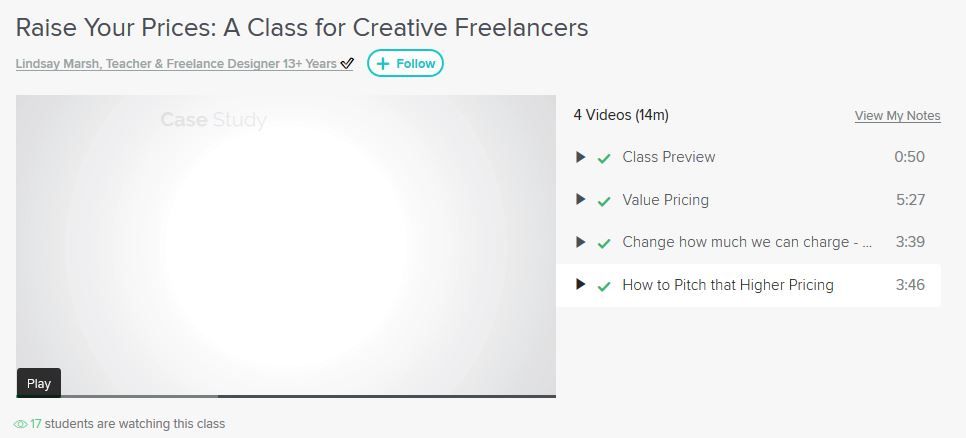 Image: Screenshot of a class in Skillshare