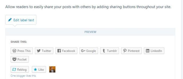 Image: Screen capture of share buttons on WordPress.com