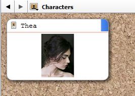 Screenshot character profile on Character Corkboard in Scrivener