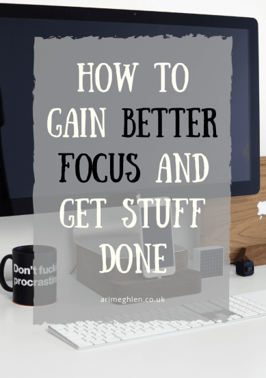 Title Image: How to gain better focus and get stuff done. Image: Work desk with monitor, mug and phone