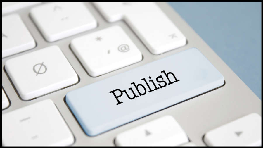 Close up photo of a laptop computer keyboard where one of the keys says Publish.