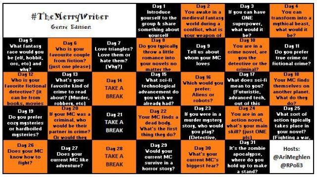 Screenshot of October 2018 #TheMerryWriter game board