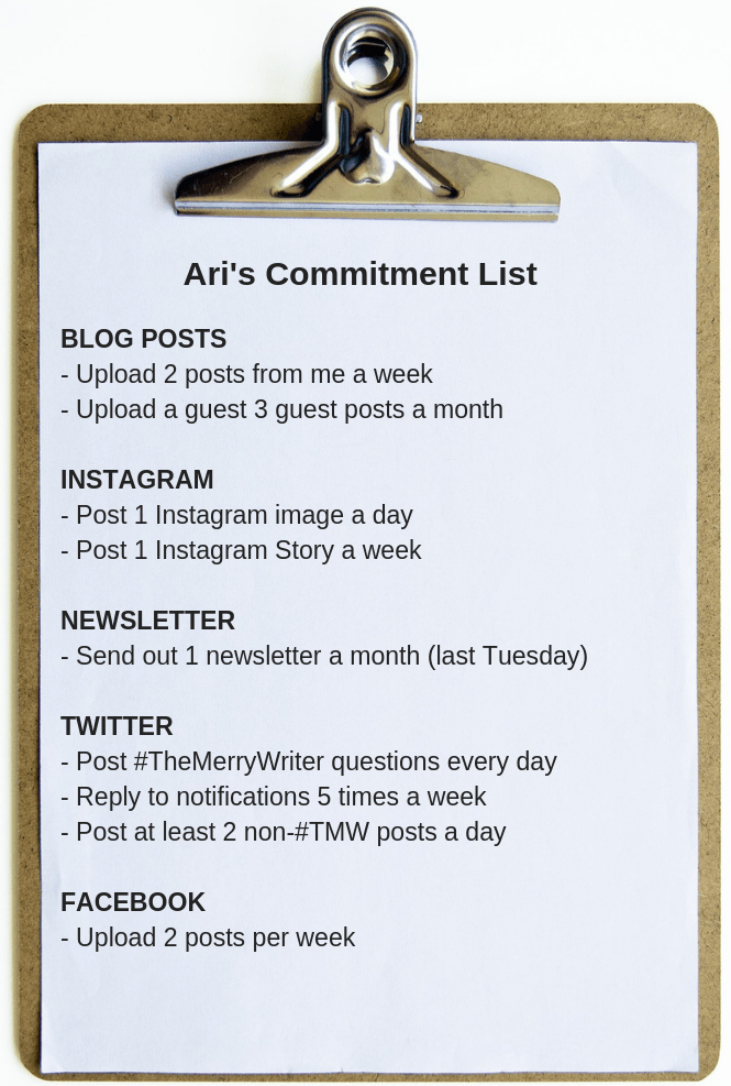 Ari Meghlen's Commitment List. Image: Clipboard