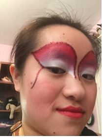 Performer face makeup. Eye makeup. Fan eye makeup. Dance Trapeze Artist Catherine Doveland