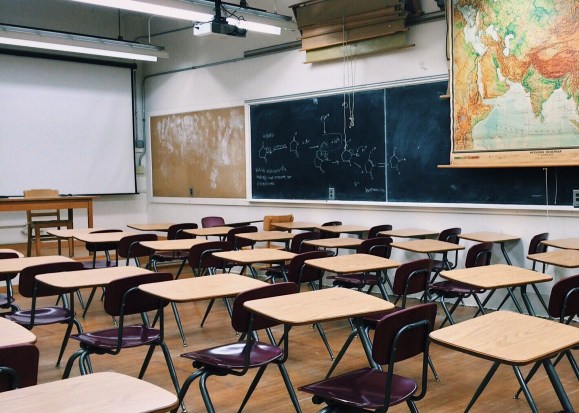 Empty classroom with chalk boards