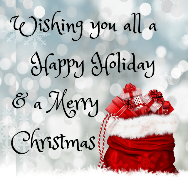 Wishing you all a happy and a Merry Christmas. Image: Santa sack in the snow, full of presents