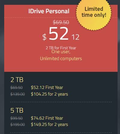 iDrive Personal Pricing Plan