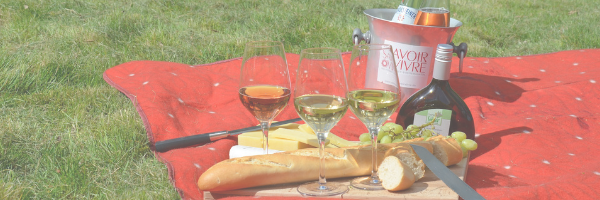 Picnic blanket with wine, bread and cheese. Pixabay image