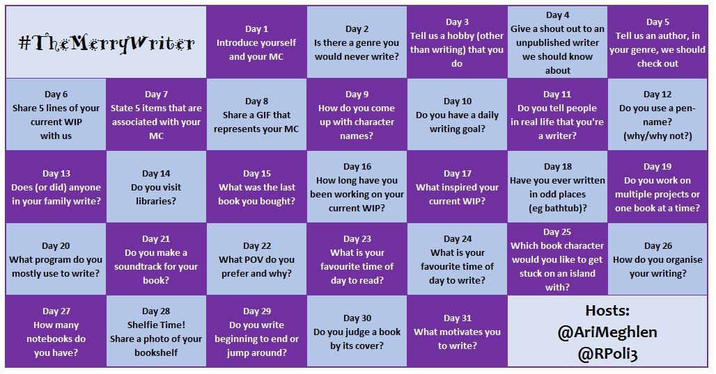 #TheMerryWriter Game Board August 2018