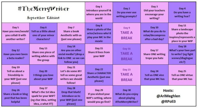 #TheMerryWriter Game Board September 2018