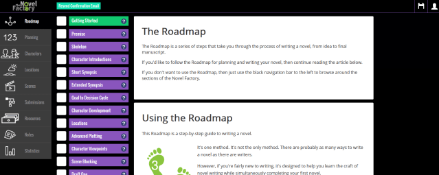The Novel Factory - Dashboard - Navigation Bar and Work area