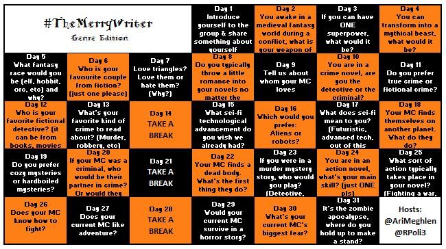 #TheMerryWriter Game Board October 2018 - Genre Edition
