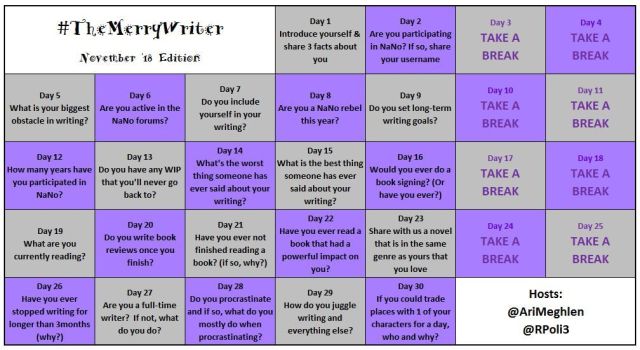 #TheMerryWriter Game Board November 2018