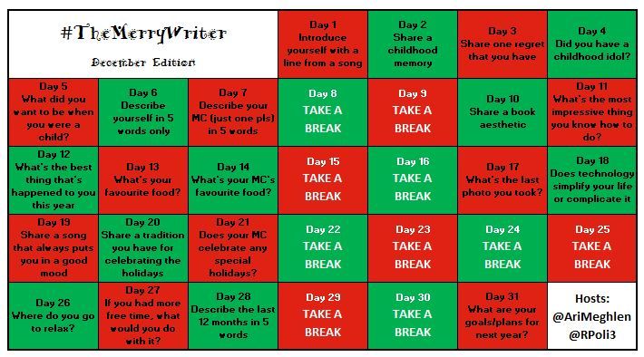 #TheMerryWriter Game Board December 2018