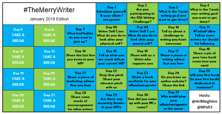 #TheMerryWriter Game Board January 2019