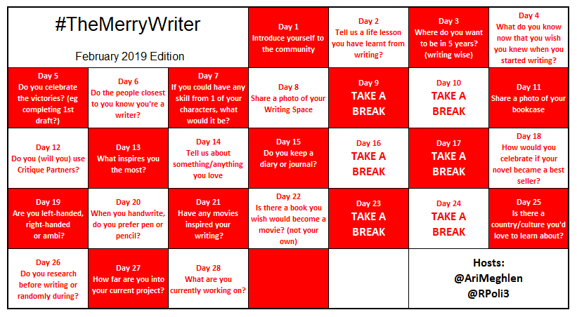 #TheMerryWriter Game Board February 2019